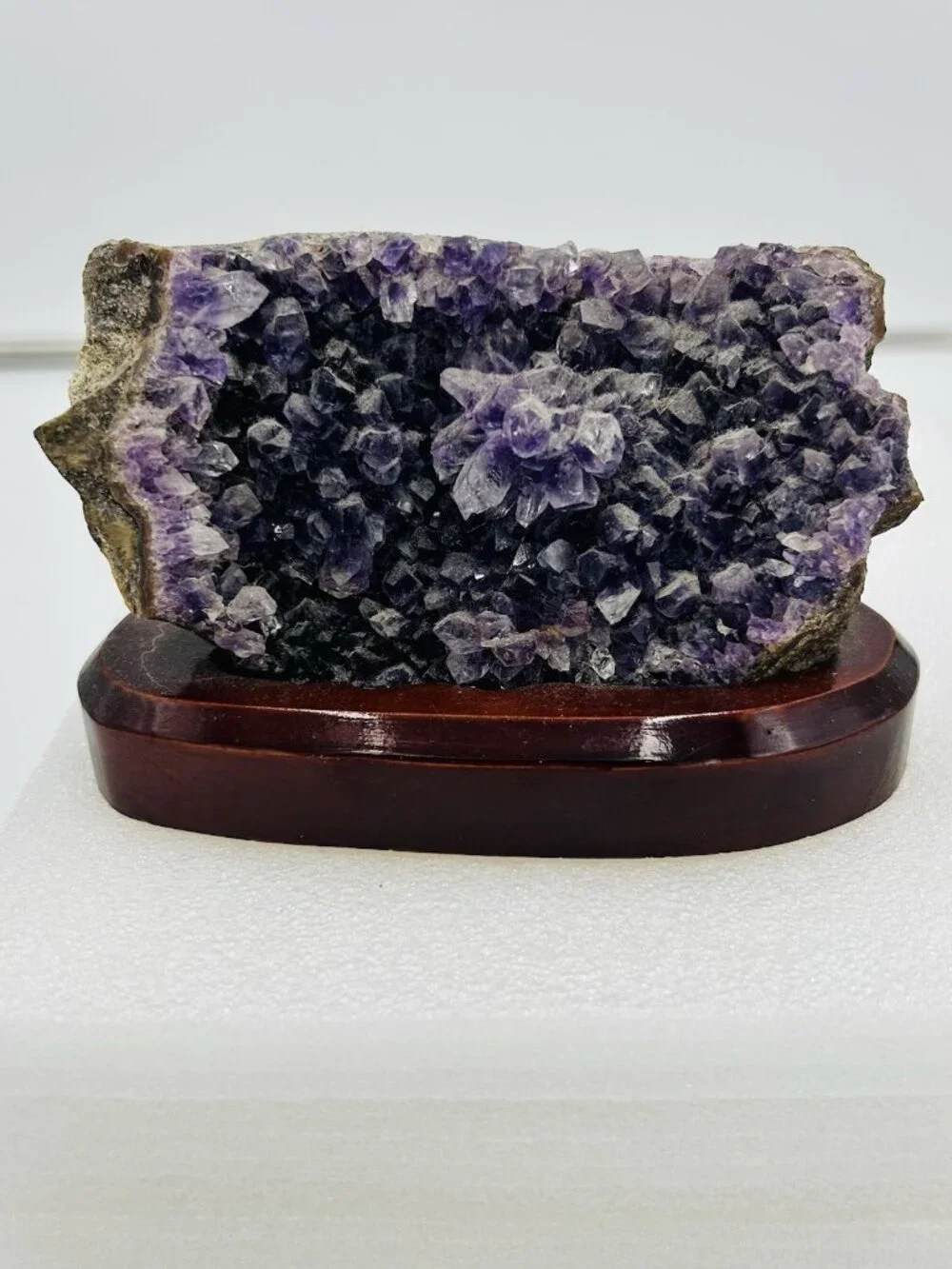 Amethyst Crystal Cluster Geode Decorator Piece on Display Stand Base Home Accent